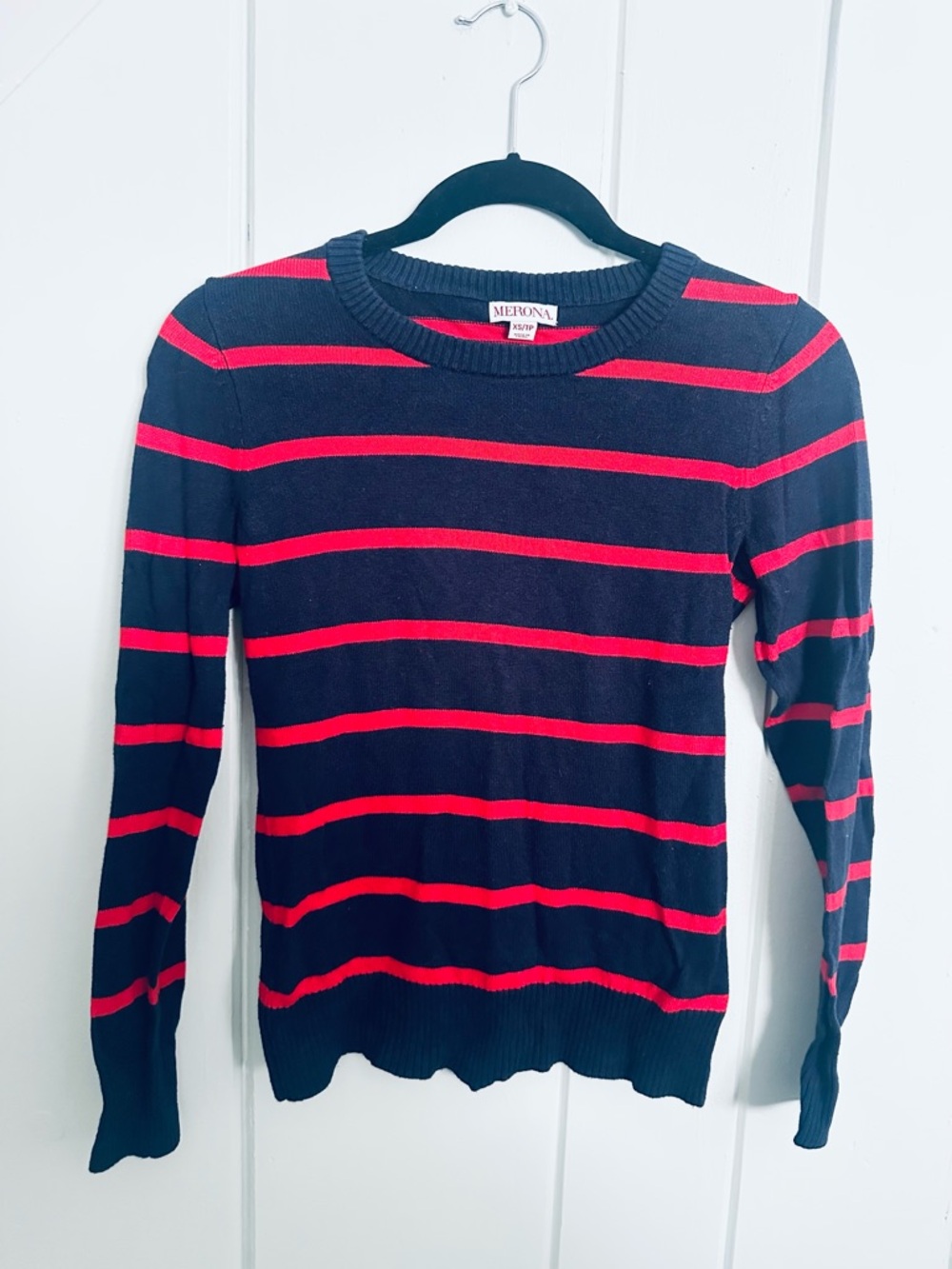 Merona Navy & Red Stripe Crewneck Sweater